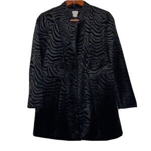 Chico's Blazer Womens Size 0P Small Black Velvet Like Animal Print Zebra Jacket